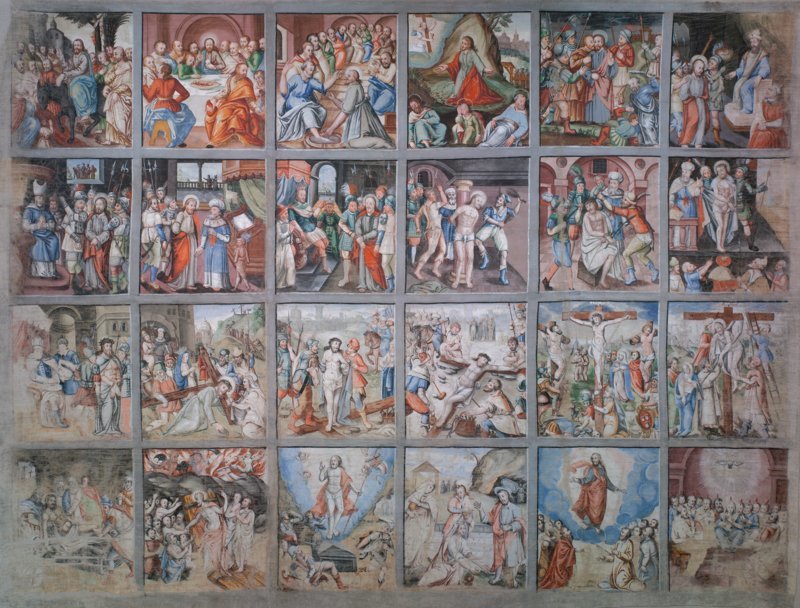 Das Fastentuch von St. Jakob in Gröden, Gesamtaufnahme nach der Restaurierung (cm 473 x 365) © Foto: Museum Gherdëina. A. Ochsenreiter Das Fastentuch von St. Jakob in Gröden, Gesamtaufnahme nach der Restaurierung (cm 473 x 365) © Foto: Museum Gherdëina. A. Ochsenreiter