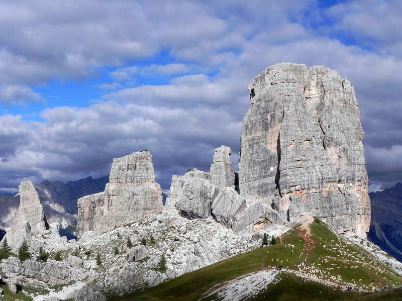 Biesces sun pastura japé dla Cinch Tores sëura la cuna de Cortina d’Ampëz. Foto: Marco Avanzani Biesces sun pastura japé dla Cinch Tores sëura la cuna de Cortina d’Ampëz. Foto: Marco Avanzani